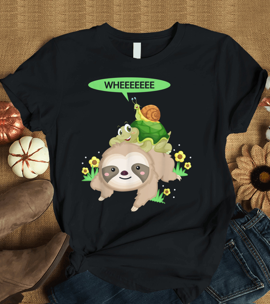 Wheeeeee Running Wild Sloth with Turtle and Snail T-Shirt