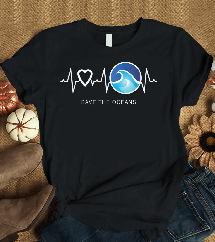 Save The Oceans Heartbeat Love Wave Mother Earth Day T-Shirt