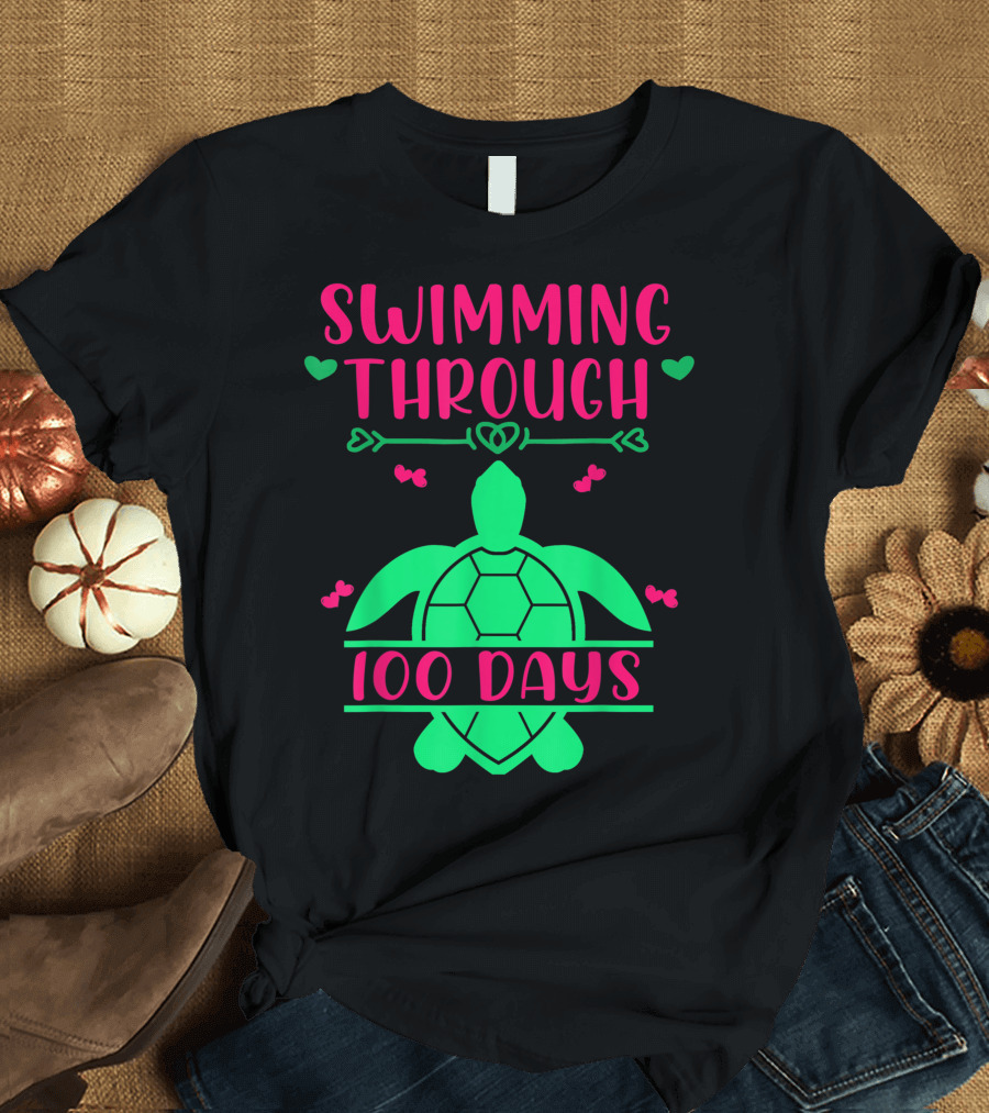 Swimming Through 100 Days Sea Turtle Teacher and Students U8 T-Shirt
