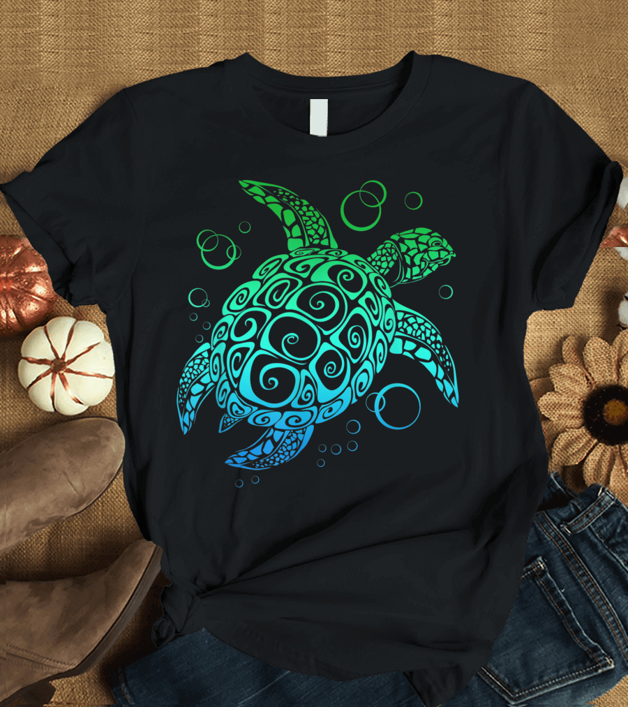Sea Turtle Hawaiian Honu Tribal Swirl T-Shirt