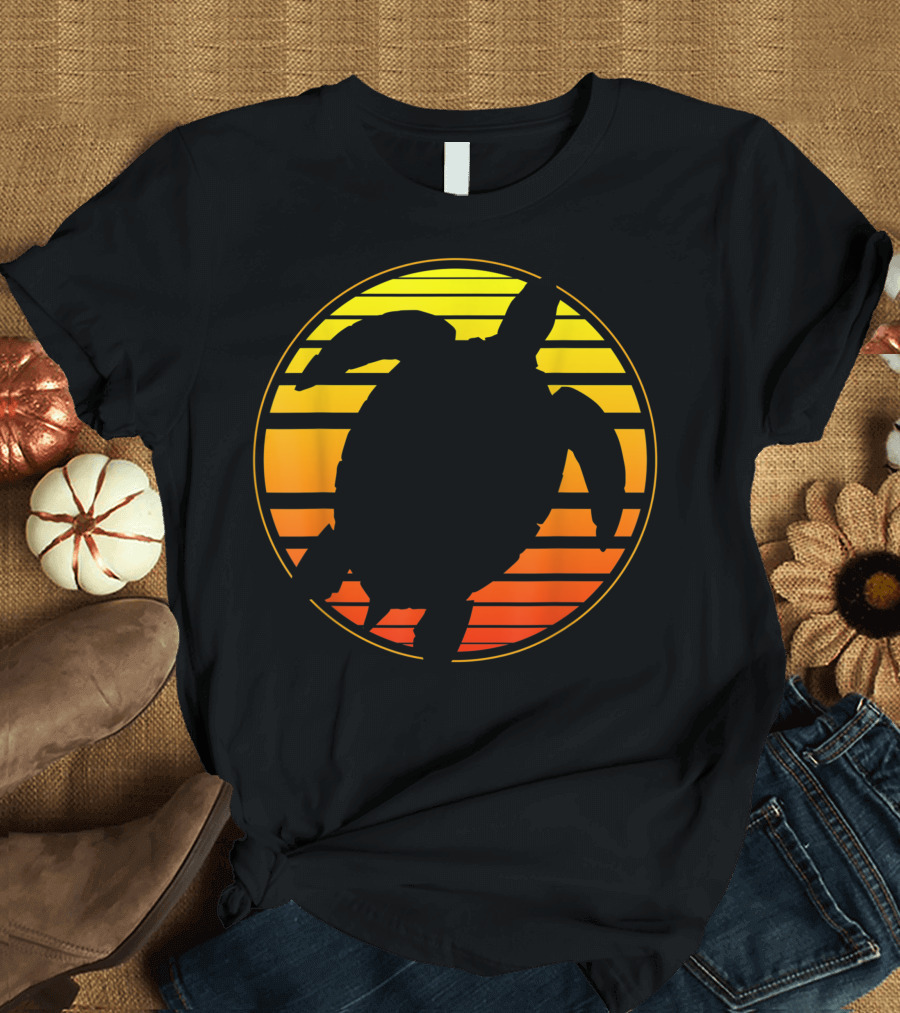 Sea Turtle Sunset Silhouette Circle T-Shirt
