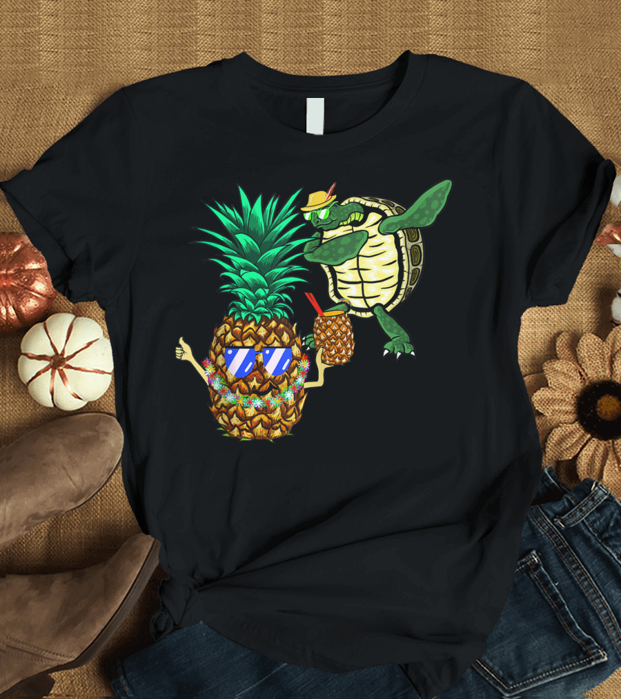Hawaiian Honu Sea Turtle Dabbing with Pineapple Sunglasses Aloha T-Shirt