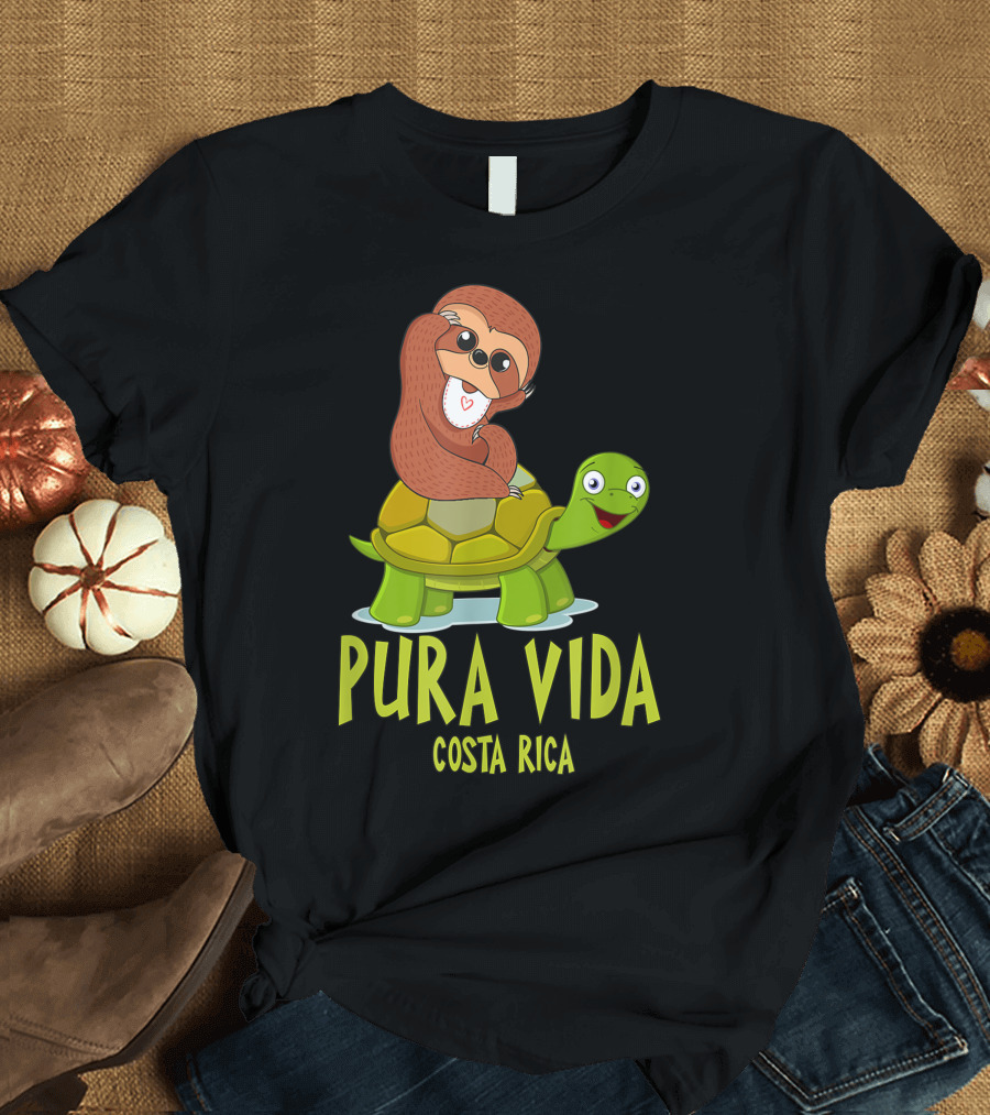 Pura Vida Costa Rica Sloth Riding Turtle T-Shirt