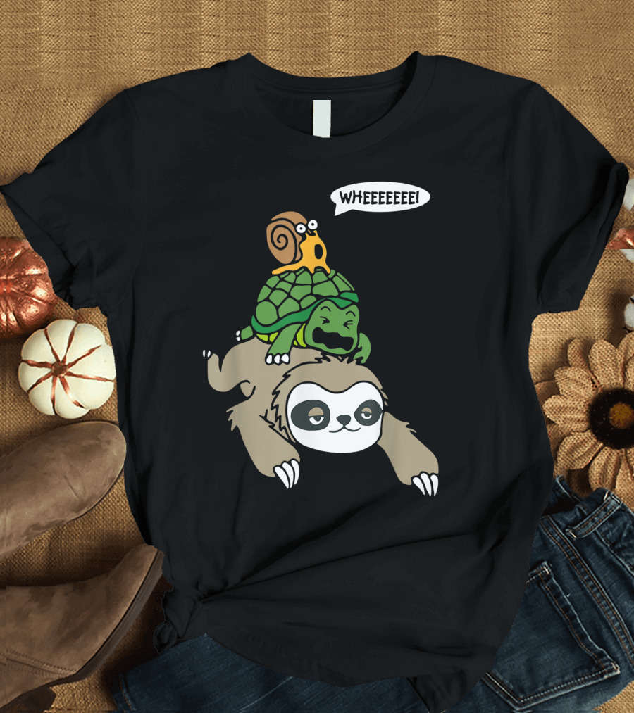 Sloth Turtle Snail Piggyback Running Wild Wheeeeee T-Shirt