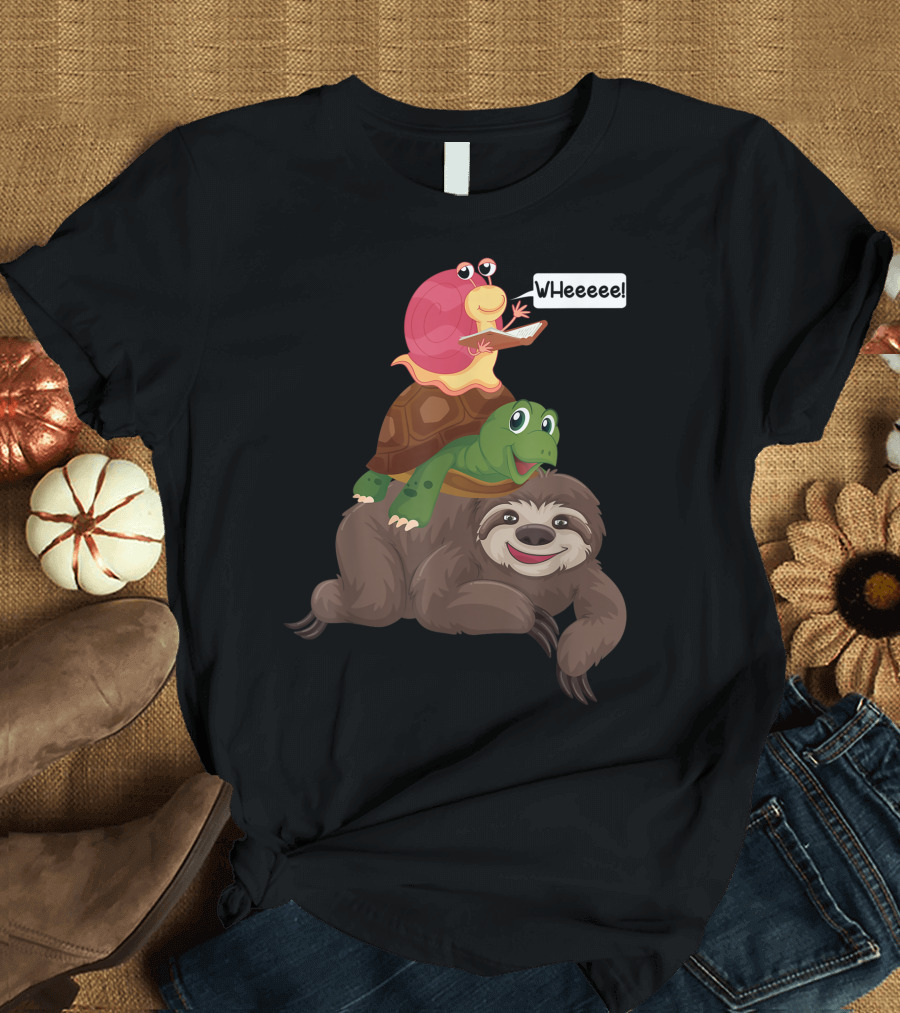 Sloth Turtle Snail Team Piggyback Sluggish Wheeeee T-Shirt