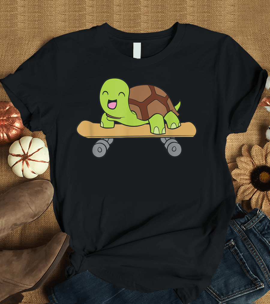 Cute Happy Skateboarding Turtle W6 Adventure T-Shirt
