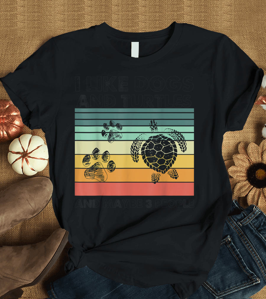 I Like Dogs and Turtles And Maybe 3 People Paw Prints and Turtle Stripes T-Shirt