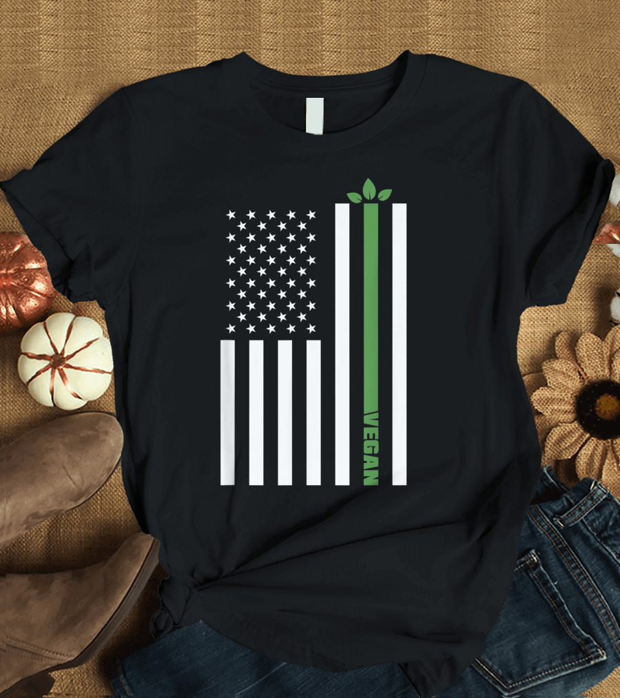 American Pride US Flag Vegan Animal Rights Activist Eco-Friendly Stripe T-Shirt