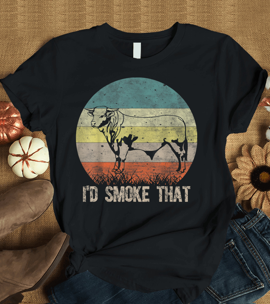 I'd Smoke That Vintage Style with Cow Retro BBQ T-Shirt