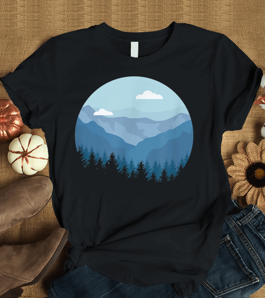 Blue Mountain And Forest Scene Circular T-Shirt