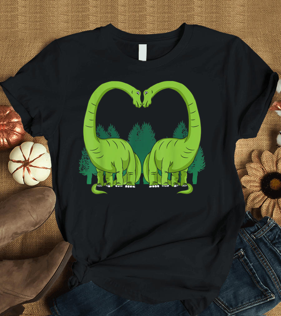 Boys Valentines Day Kids Love Brontosaurus Dinosaur Heart-Shaped Neck Pair T-Shirt