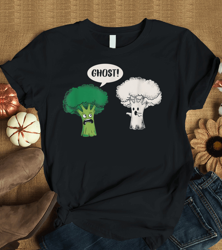 Broccoli Cauliflower Ghost Vegetarian Vegetable Funny Comic T-Shirt