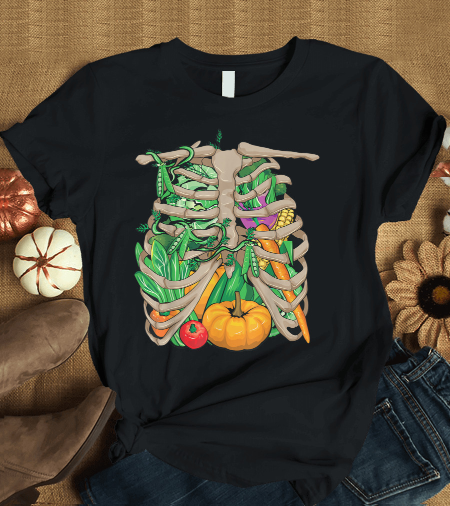 Lazy Halloween Skeleton with Cool Vegetable Costume T-Shirt