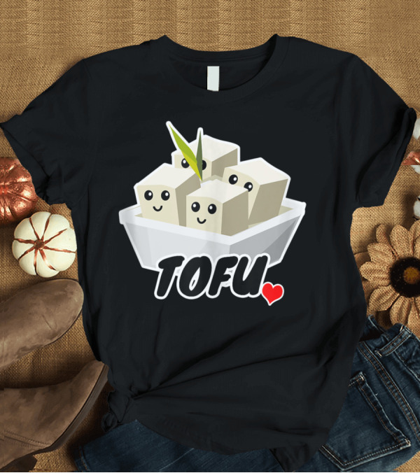 T-Shirt: Cute Tofu Happy Cubes with Heart and Leaf in Bowl T-Shirt Cute Tofu Happy Cubes with Heart and Leaf in Bowl T-Shirt