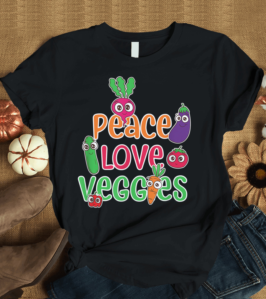 Peace Love Veggies Cute Vegetable Characters T-Shirt