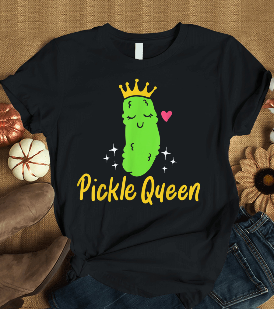 Pickle Queen Crowned Pickle with Heart and Sparkles T-Shirt