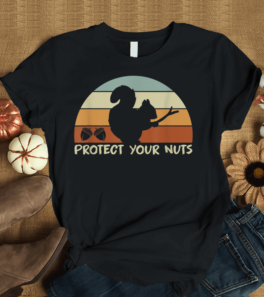 Protect Your Nuts Squirrel Vintage Sunset Retro T-Shirt