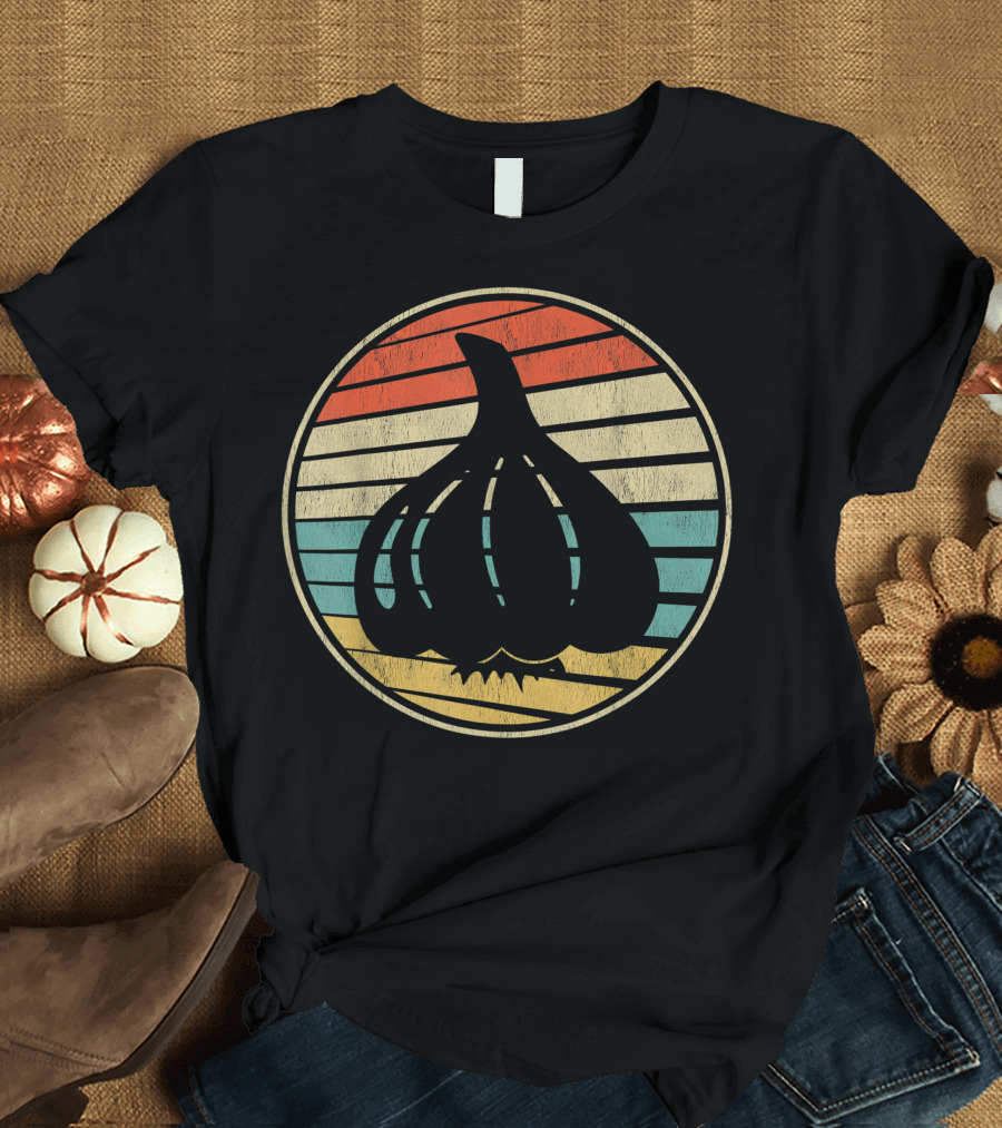 Retro Vintage Garlic Cool Vegan Stripes T-Shirt