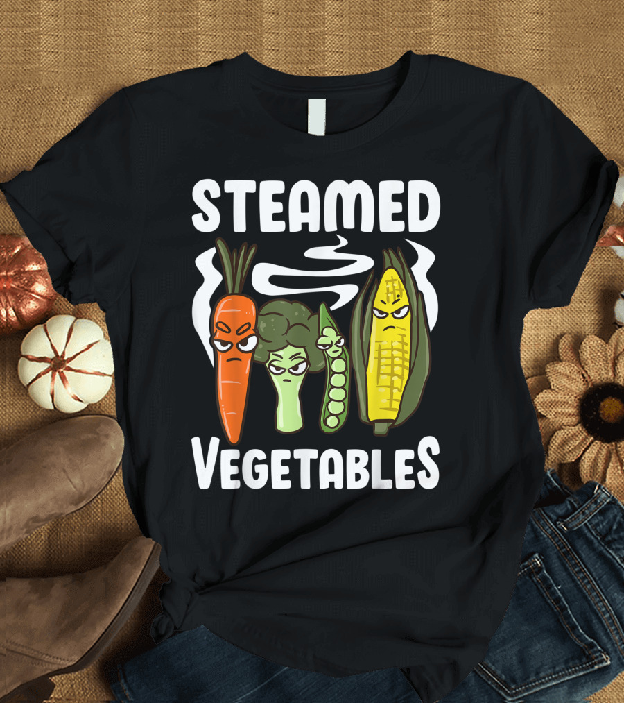 Steamed Vegetables Angry Carrot Broccoli Pea Corn Pun For Vegans T-Shirt