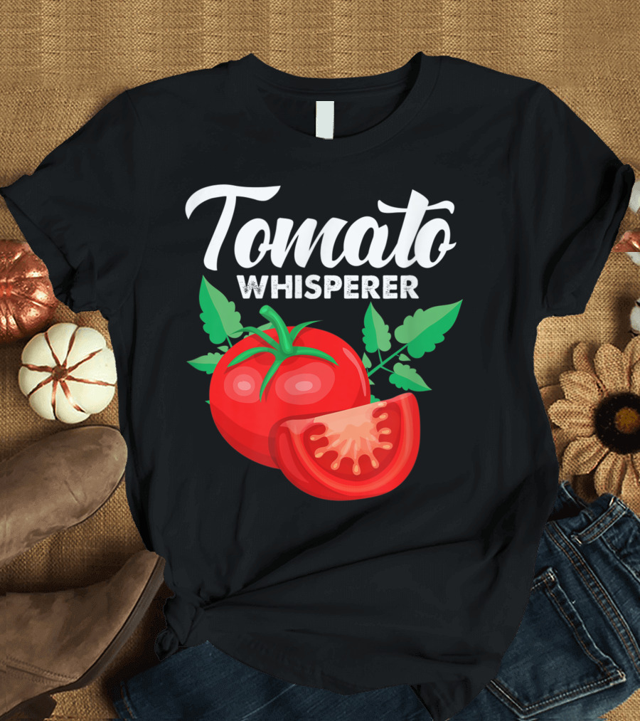 Tomato Whisperer Vegan Vegetarian Gardener Gardening Tomato with Leaves T-Shirt