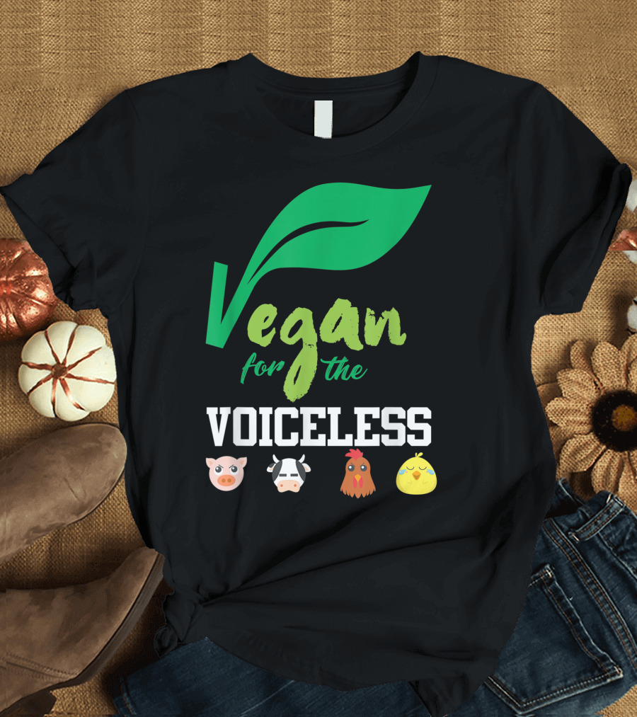 Vegan For The Voiceless Animal Rights Activist Message Pig Cow Chicken Bird Emojis T-Shirt