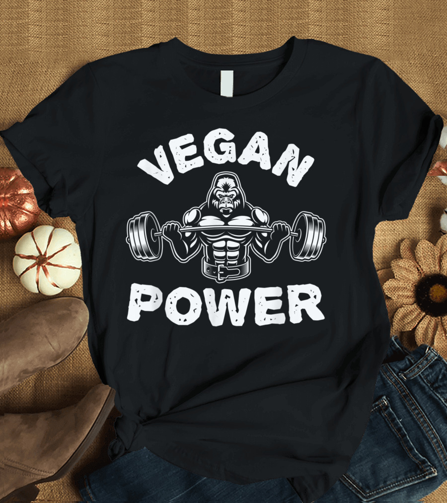 Vegan Power Gym Workout Fitness Gorilla Lifting Barbell Vegetarian T-Shirt