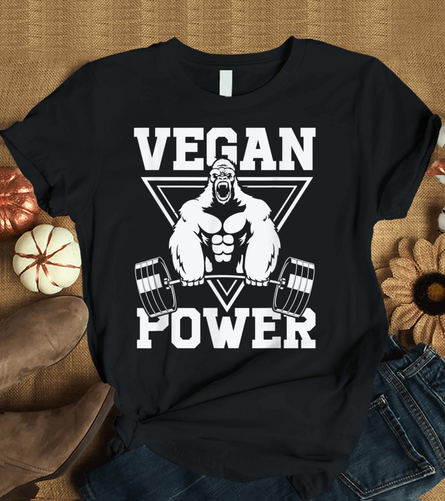 Vegan Power Gorilla Weightlifting T-Shirt