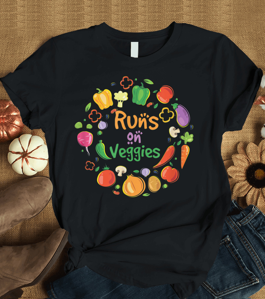 Runs On Veggies Colorful Vegetables Circle T-Shirt