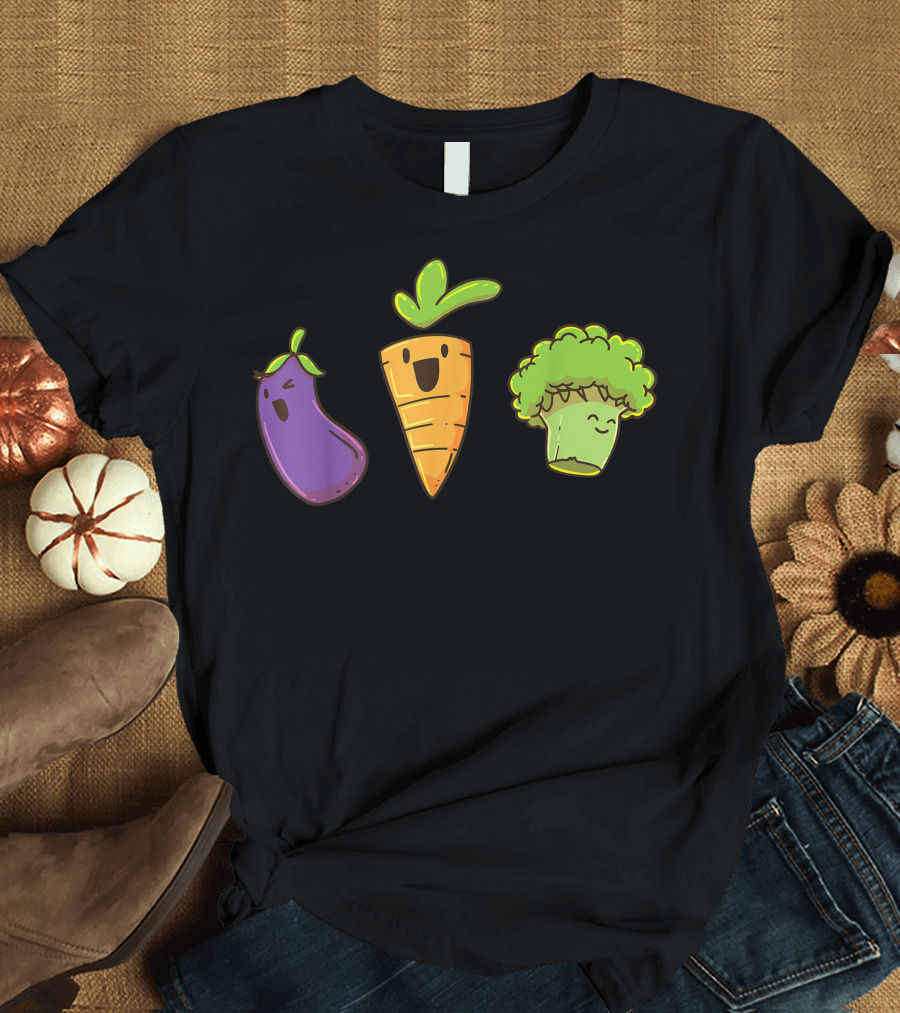 Broccoli Carrot Aubergine Happy Vegetables Vegan T-Shirt