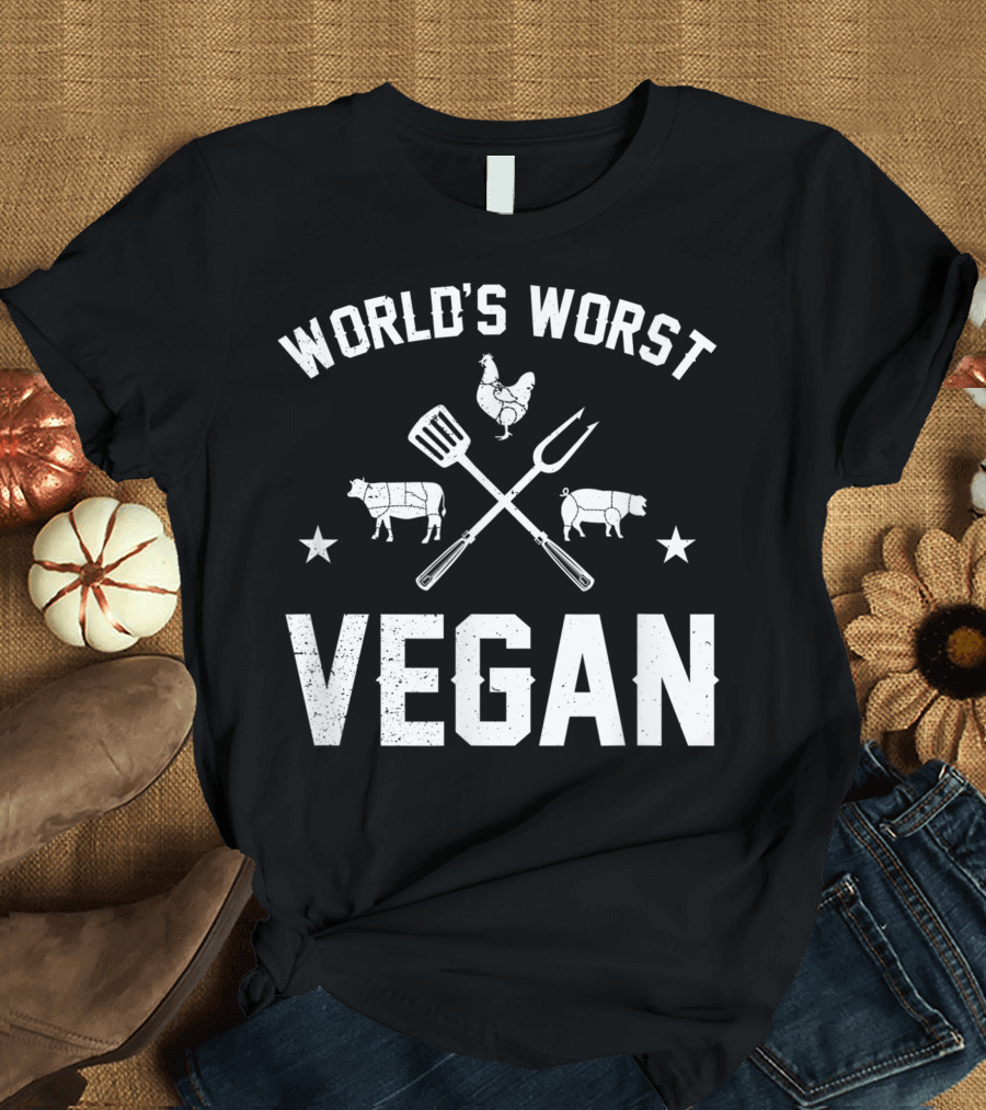 World's Worst Vegan Meat Lover BBQ Spatula Fork Cow Pig Chicken T-Shirt