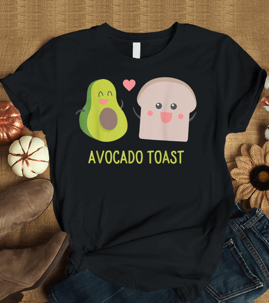 Avocado Toast Cute Cartoon Smiling Avocado and Toast with Heart T-Shirt