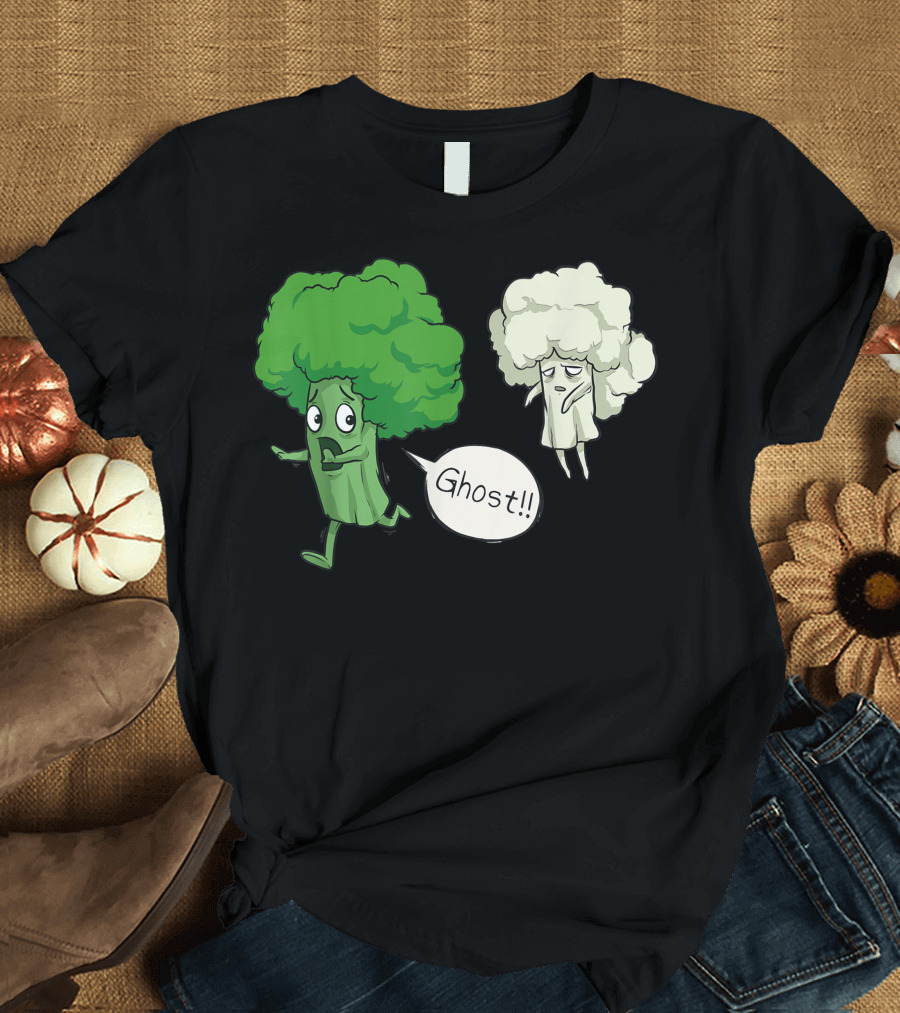 Broccoli Cauliflower Ghost Veggie Joke White Green Vegetable T-Shirt