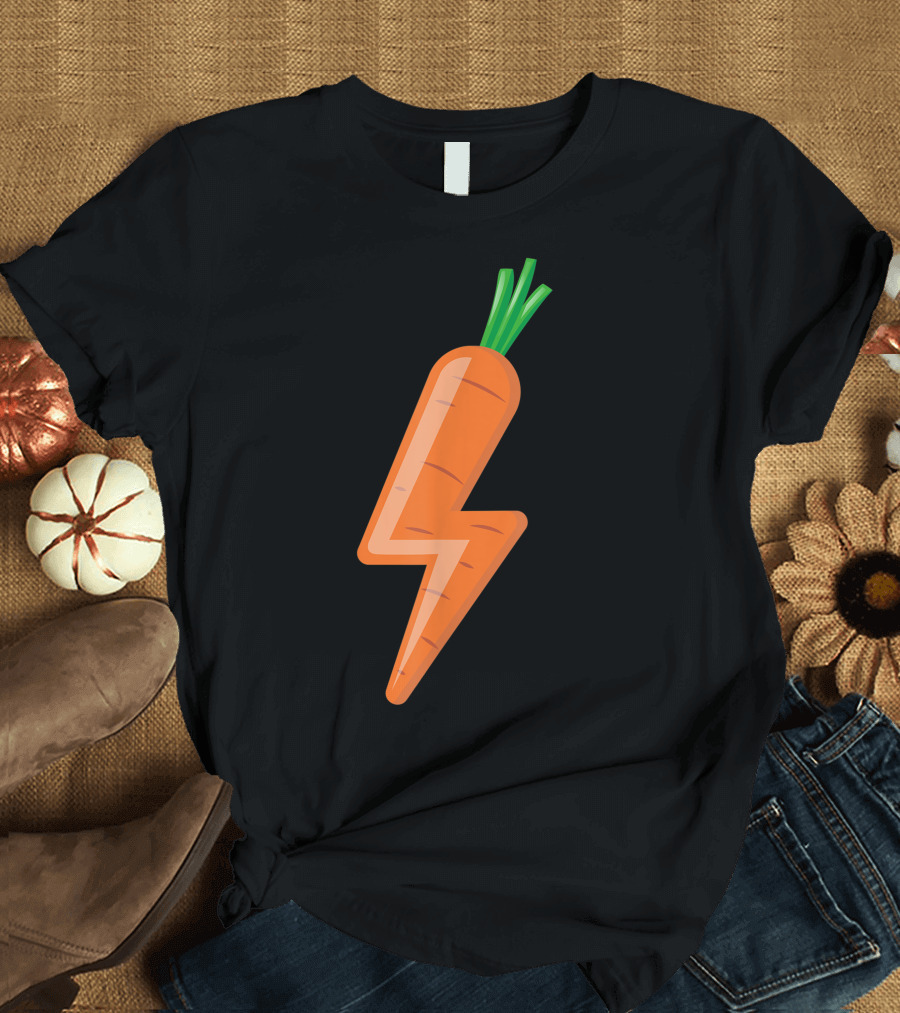 Carrot Power Vegan Cute I Love Veggies Lightning Bolt T-Shirt
