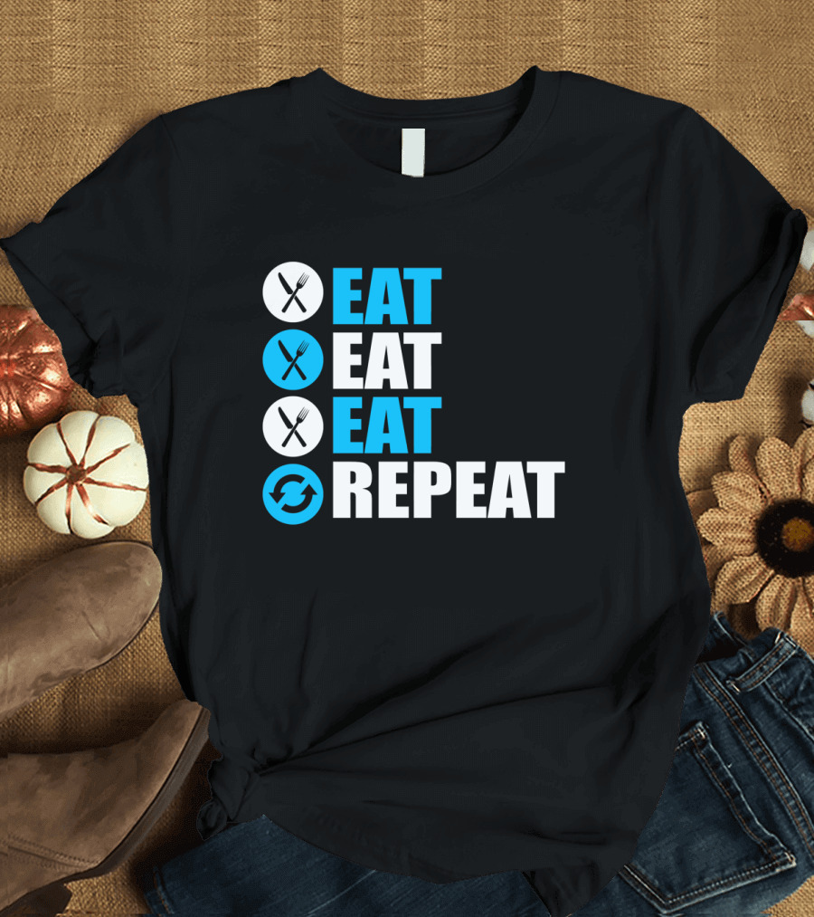 Eat Eat Eat Repeat Fork and Knife Cycle Icons T-Shirt