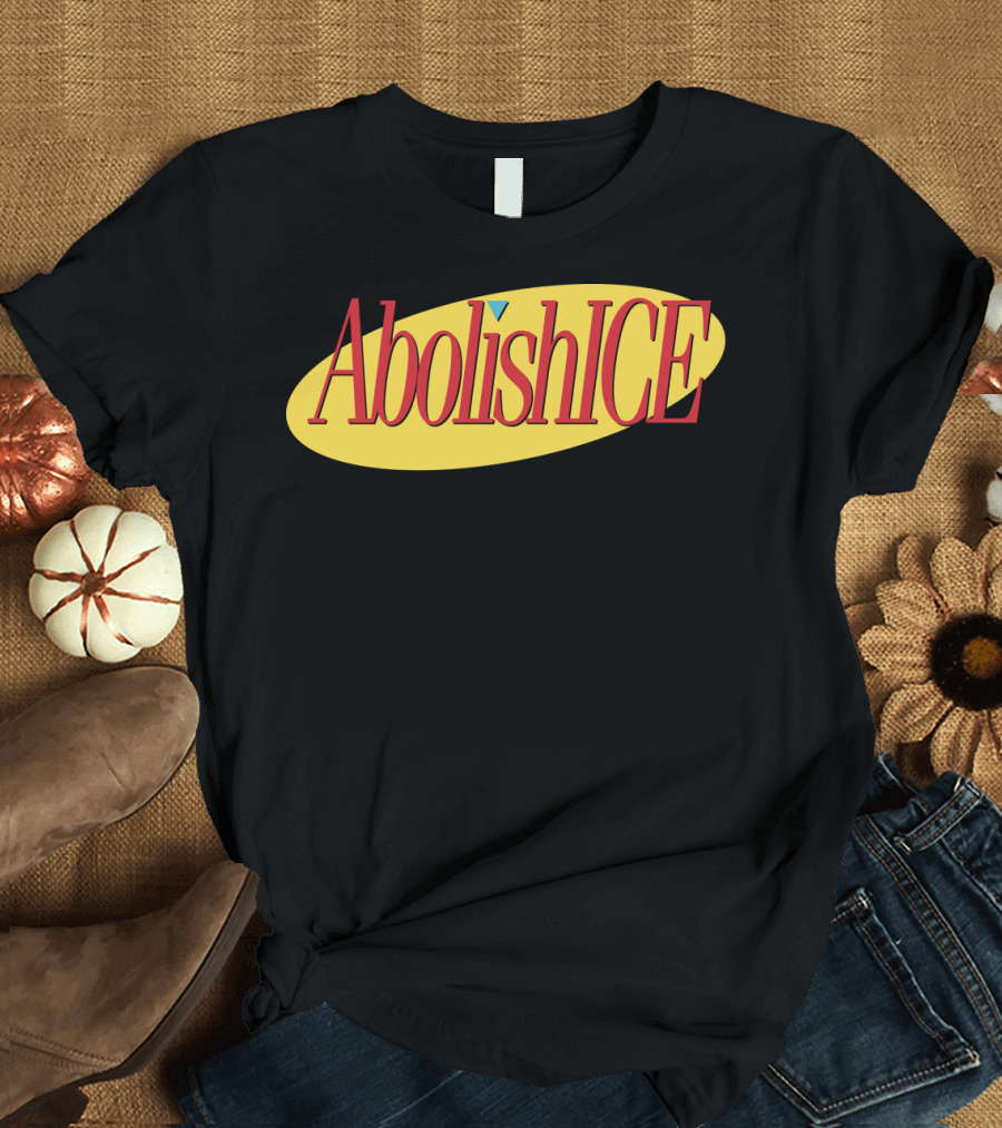 Abolish I.C.E. Logo in Seinfeld Style Yellow Oval T-Shirt