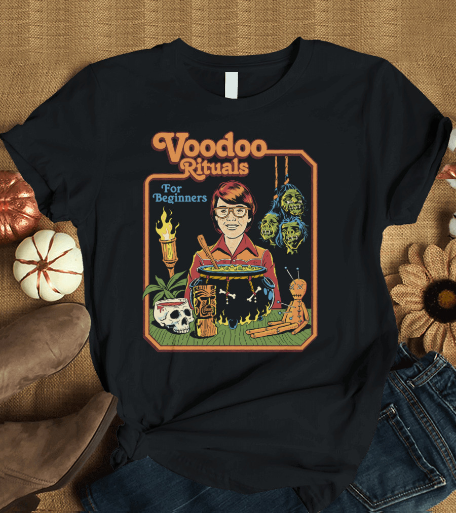 Voodoo Rituals For Beginners Illustrated with Cauldron Skulls and Voodoo Doll T-Shirt