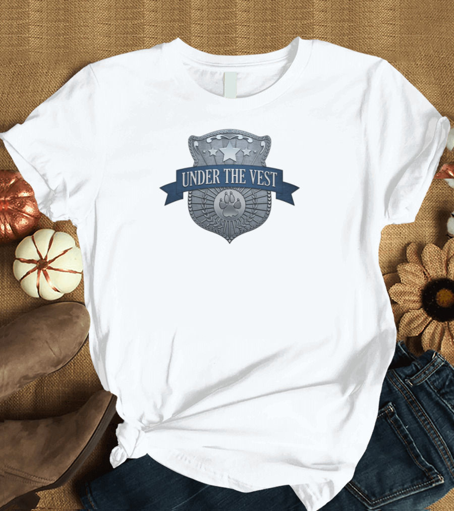 Under The Vest Badge with Stars and Paw Print Emblem T-Shirt