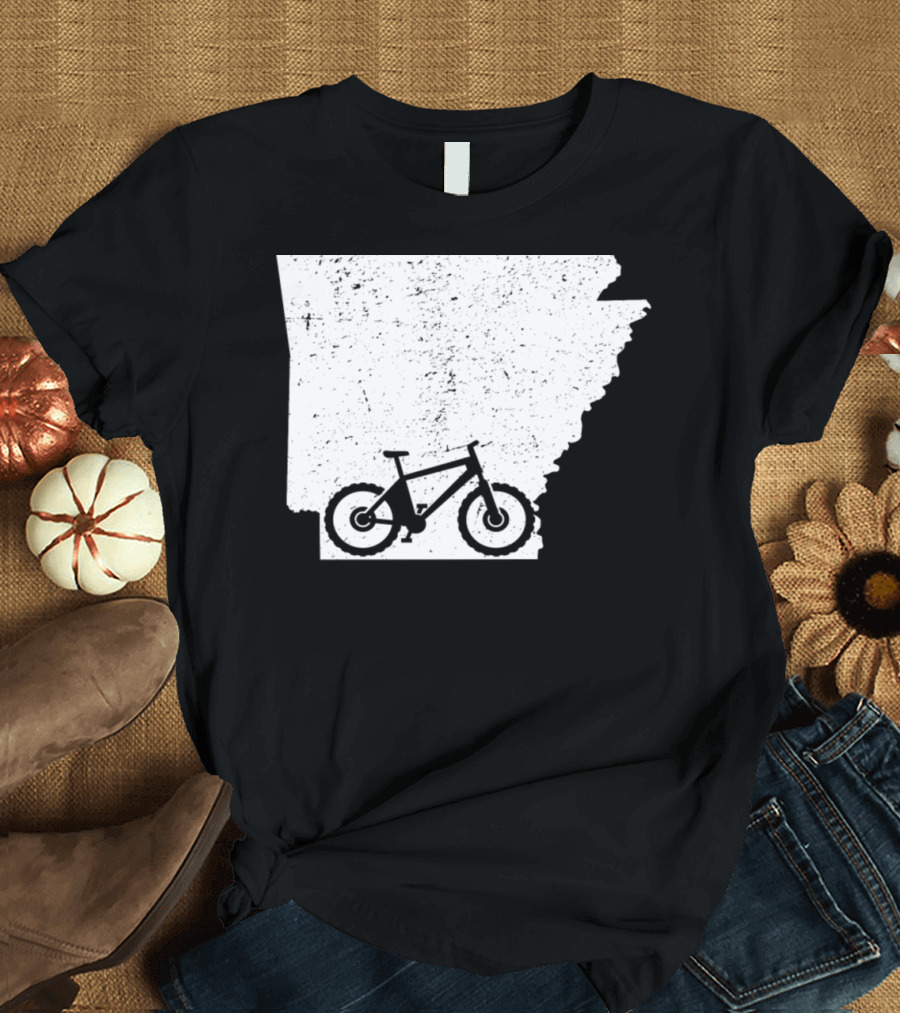 Arkansas State Silhouette with Mountain Bike T-Shirt