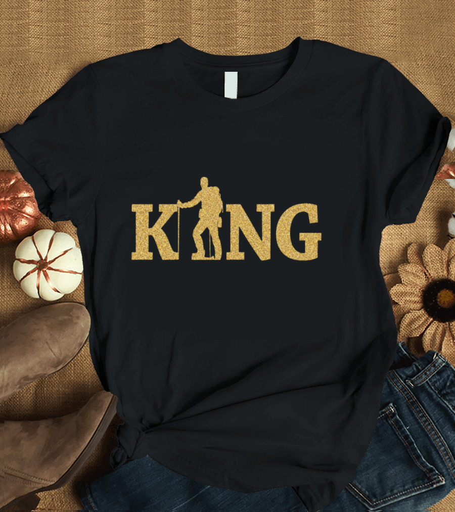 King with Mountain Climber Silhouette in Gold Glitter Texture T-Shirt