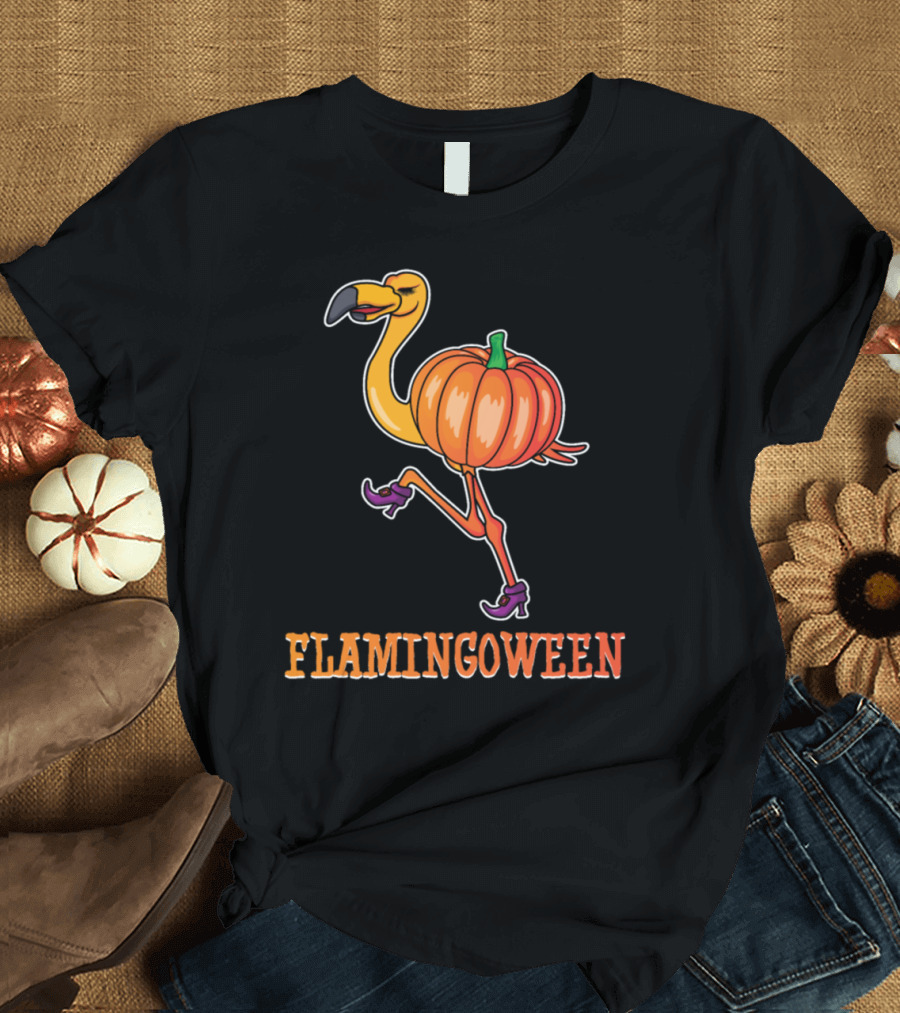Flamingoween Flamingo Pumpkin Witch Costume T-Shirt