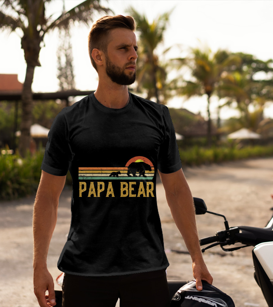 Vintage Papa Bear Daddy Retro Sunset Wildling Dad Bear 2Klog T-Shirt