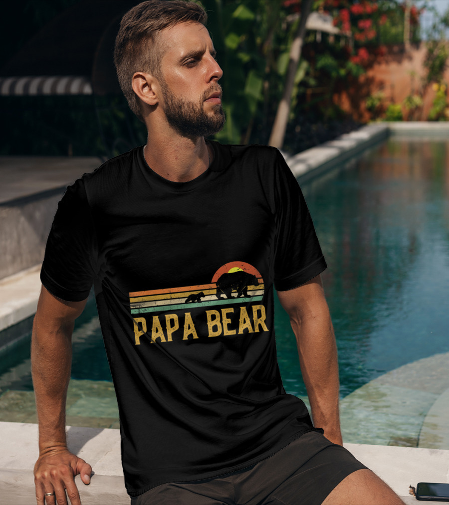 Vintage Papa Bear Daddy Retro Sunset Wildling Dad Bear 2Klog T-Shirt