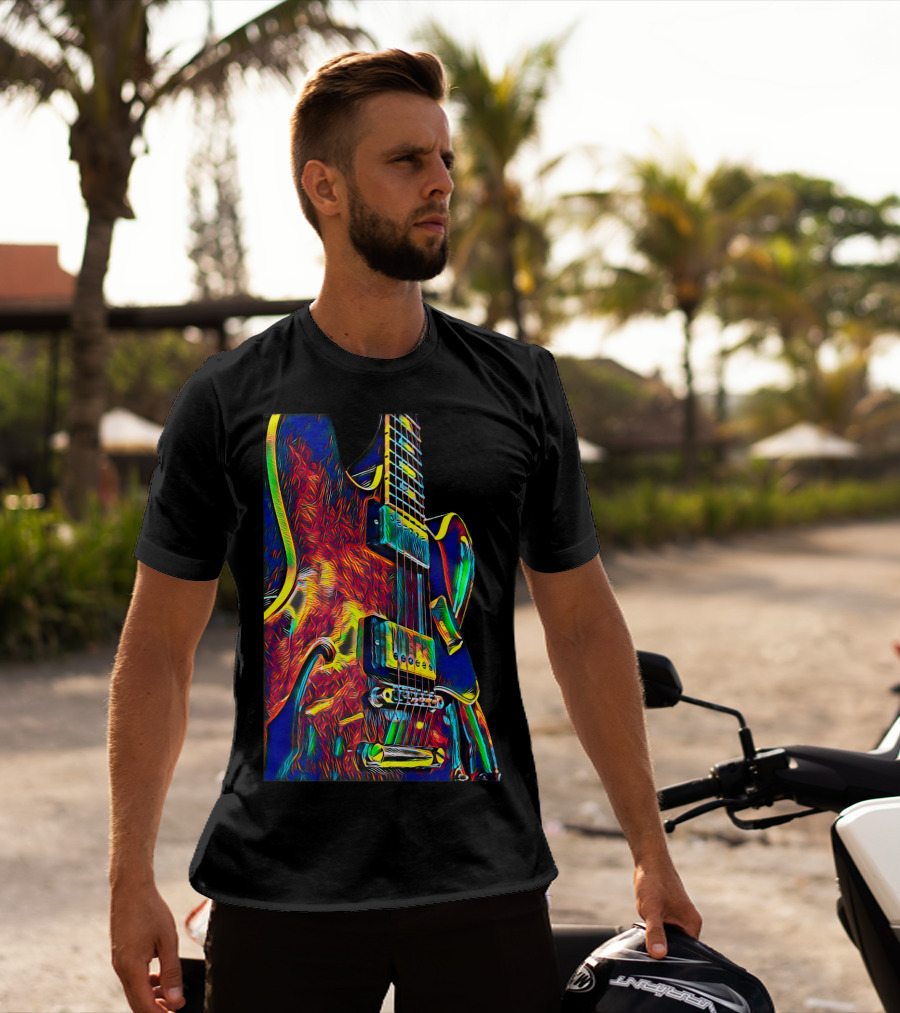 Electric Guitar Psychedelic Color Art Musician T-Shirt