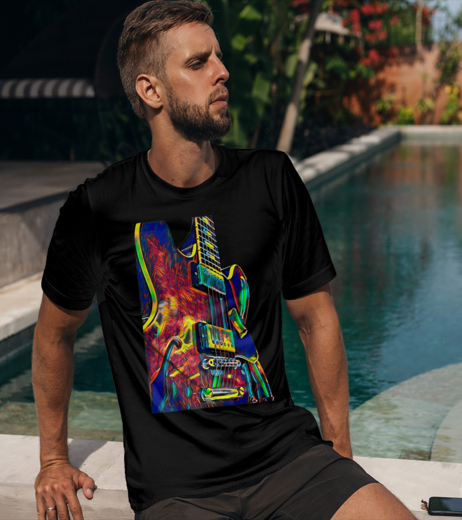 Electric Guitar Psychedelic Color Art Musician T-Shirt