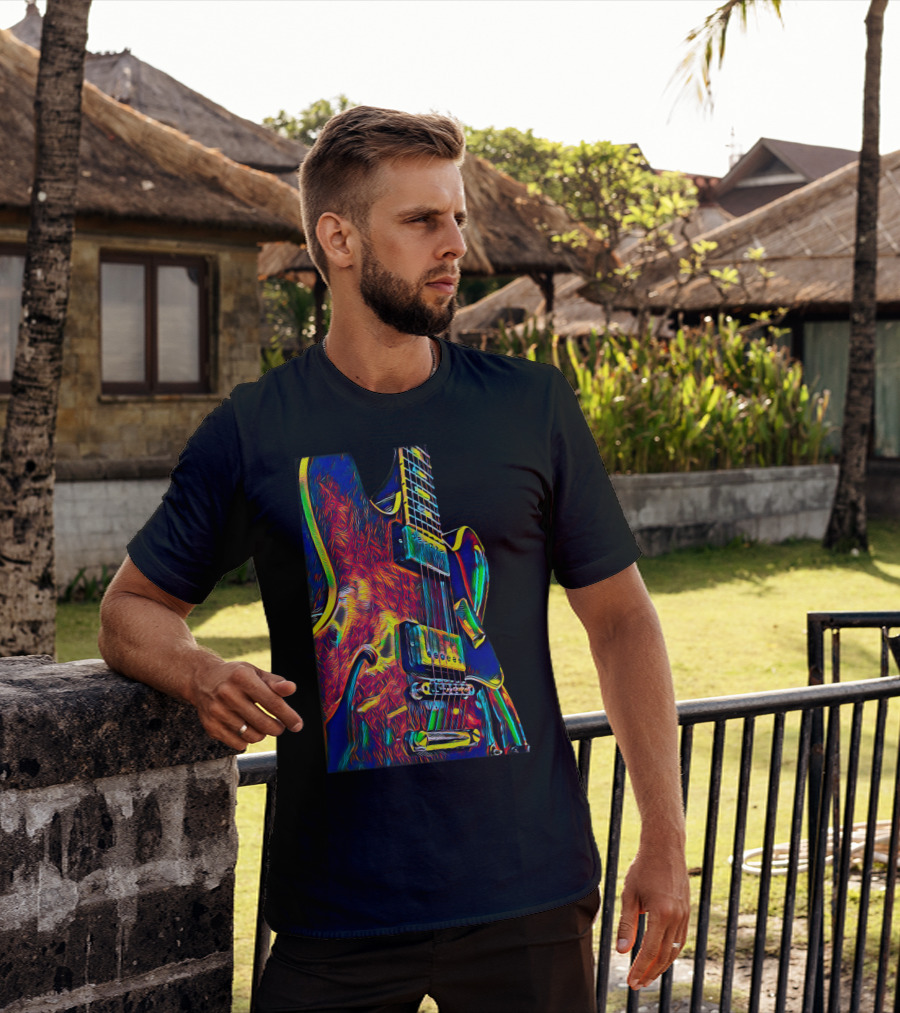 Electric Guitar Psychedelic Color Art Musician T-Shirt