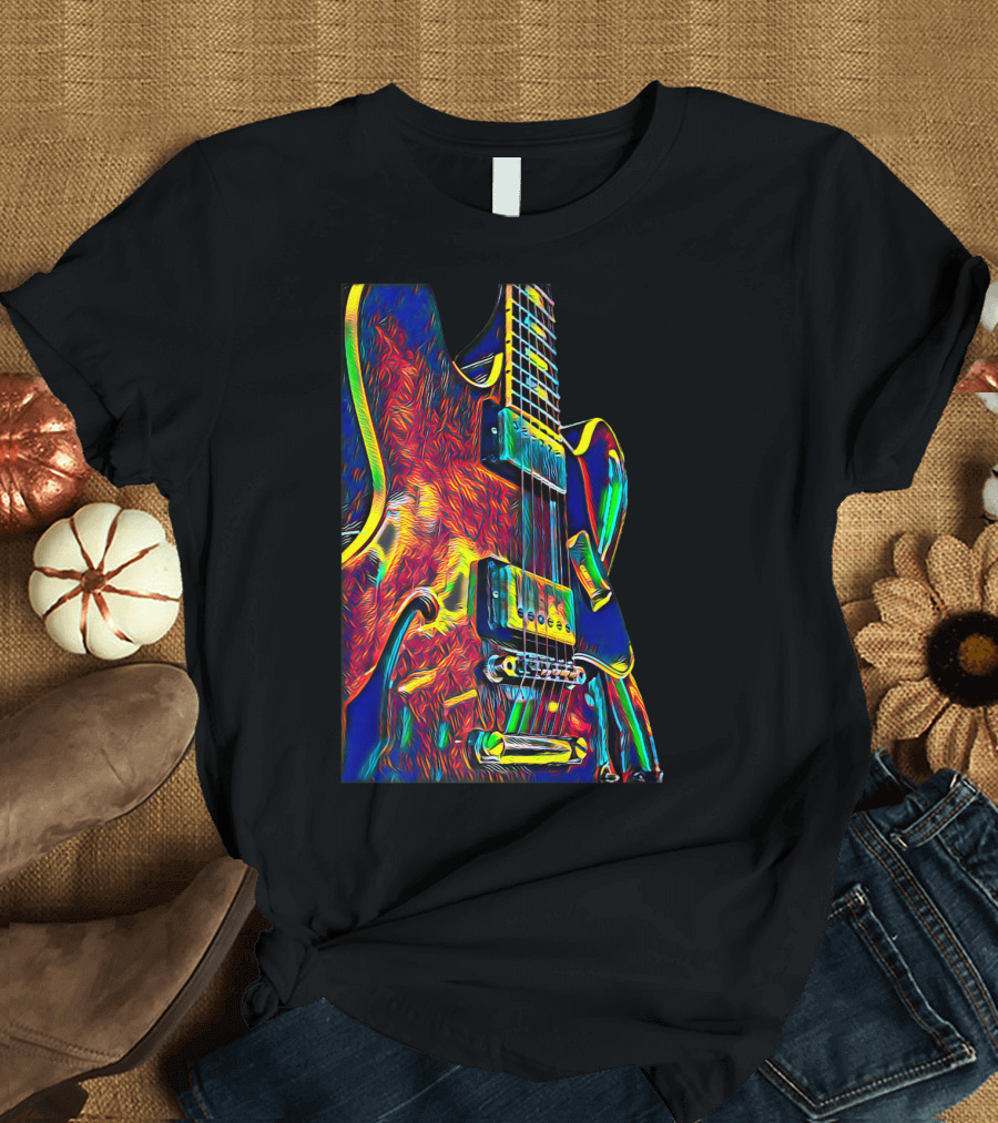 Electric Guitar Psychedelic Color Art Musician T-Shirt