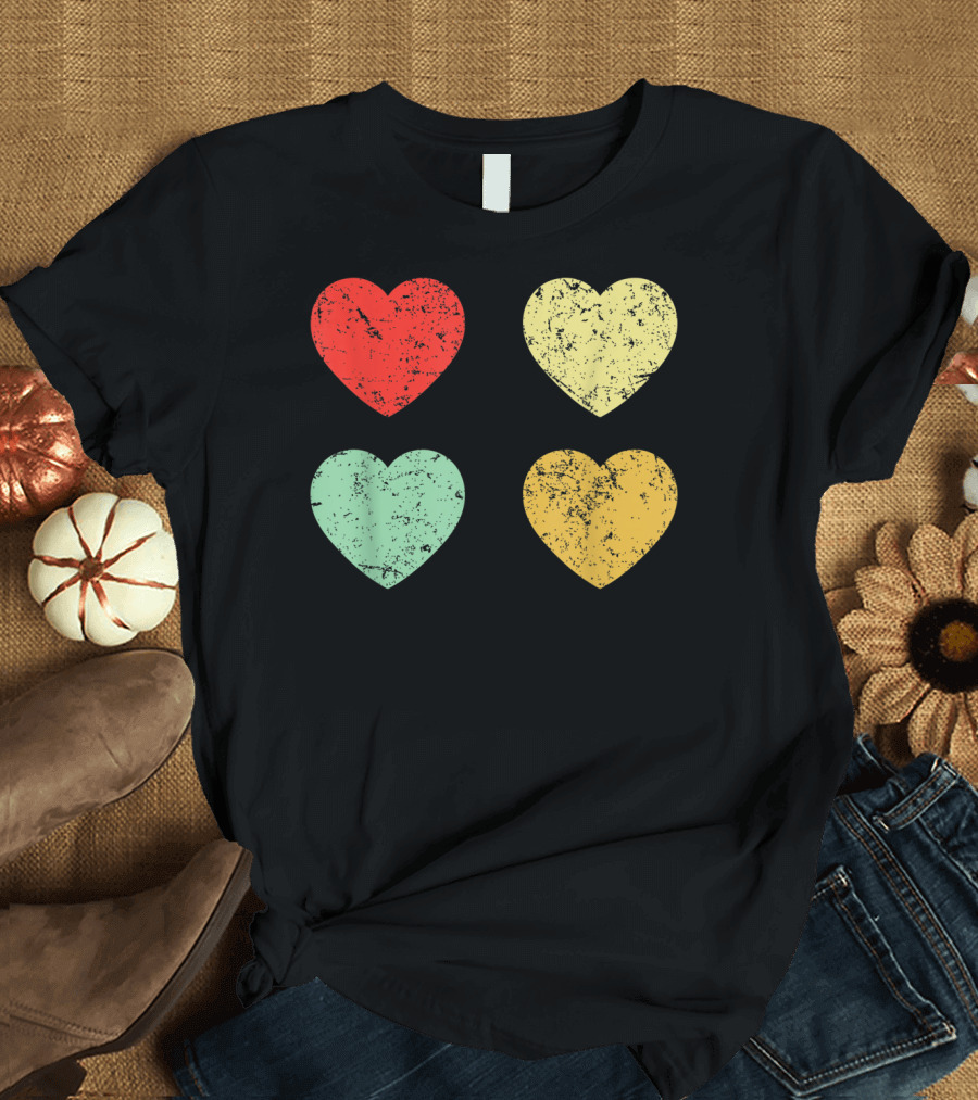 Retro Vintage Grunge Hearts Valentines Day T-Shirt