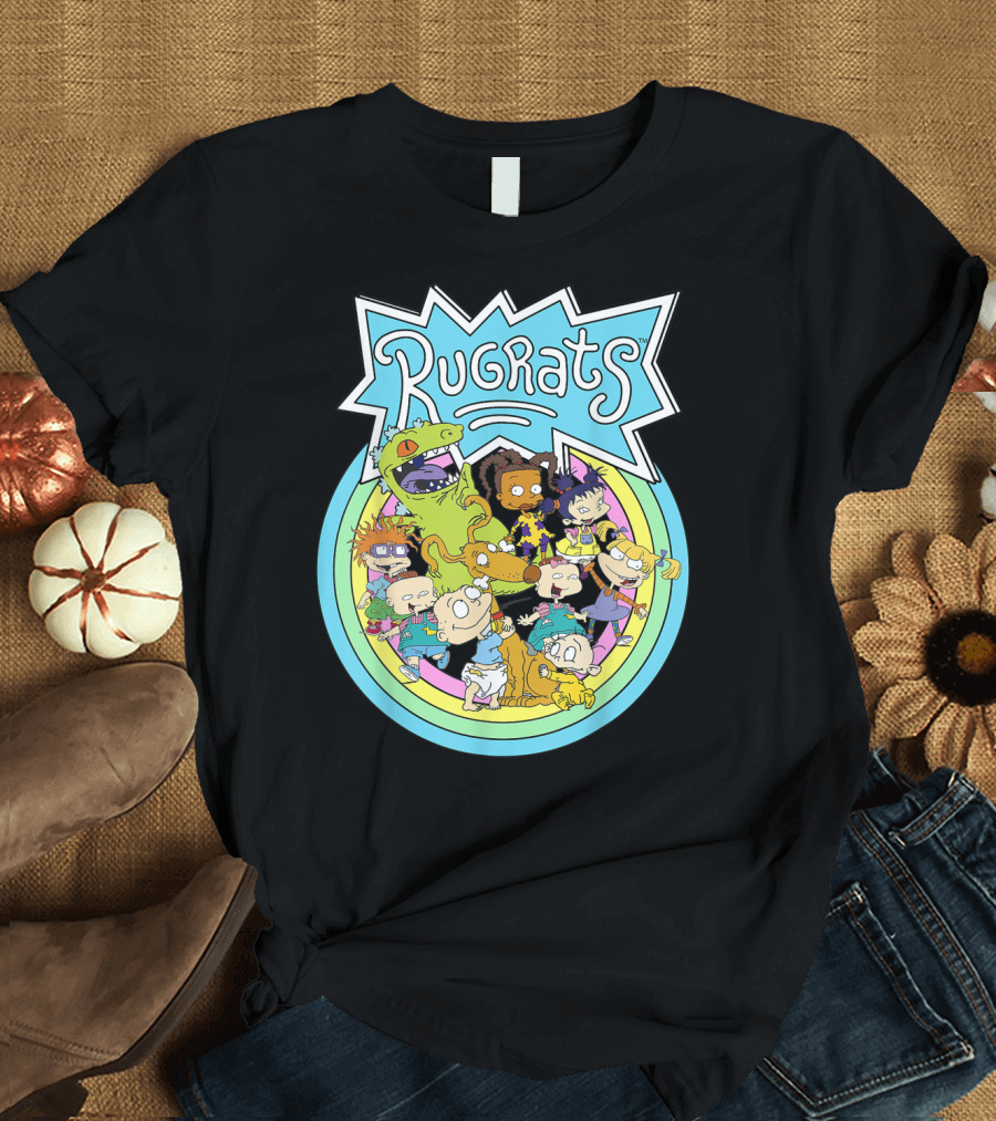 Rugrats Group Characters with Rainbow Circles Classic Title T-Shirt