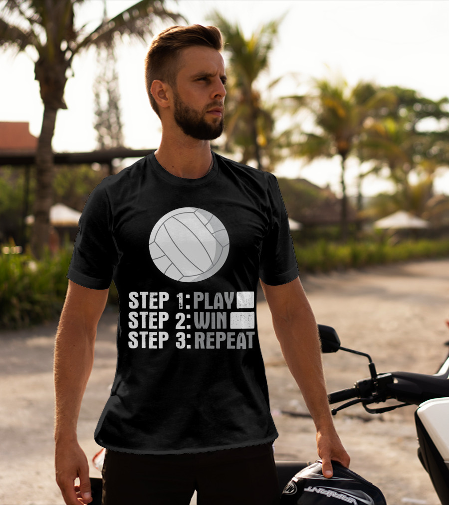 Step 1 2 3 Play Win Repeat Volleyball Athlete 7Q T-Shirt