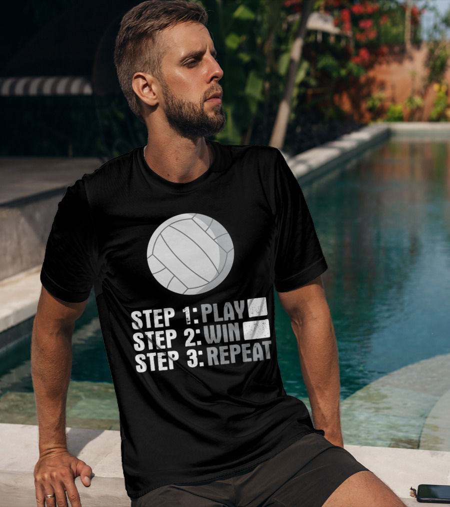 Step 1 2 3 Play Win Repeat Volleyball Athlete 7Q T-Shirt
